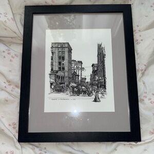 Vintage wall art of 6th and Morrison in 1942 Portland in wood frame - 15” x 12”
